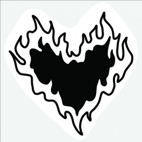 Sticker coeur enflammé noir et blanc